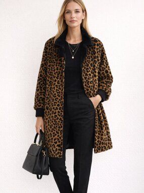334 - Leopard Print Faux Fur Coat Reversable - very soft, great condition